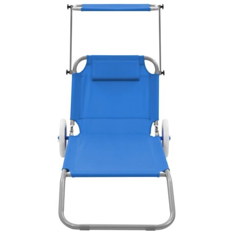 Chaise longue，Bain de soleil，Transat pliable avec auvent et roues Acier Bleu CFW74912