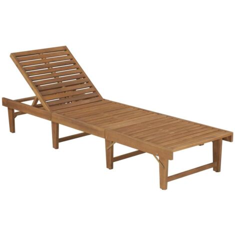 Chaise longue，Bain de soleil，Transat pliable avec coussin Bois d'acacia solide CFW46780