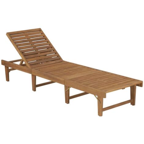 Chaise longue，Bain de soleil，Transat pliable avec coussin Bois d'acacia solide CFW72436