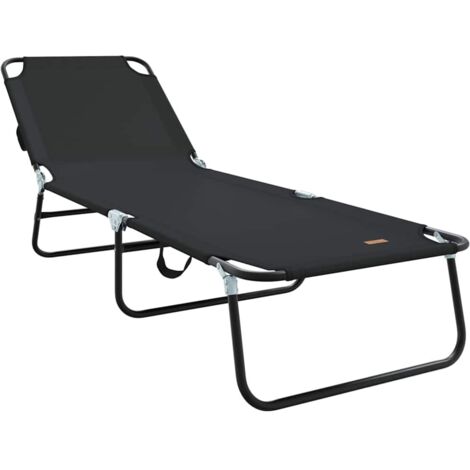 Chaise longue，Bain de soleil，Transat pliante 1-personne Noir 56 x 189 x 87 cm tissu CFW70193