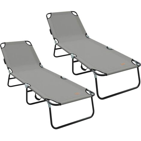 Chaise longue，Bain de soleil，Transat pliante 2 pcs Gris 56 x 189 x 87 cm tissu CFW11094