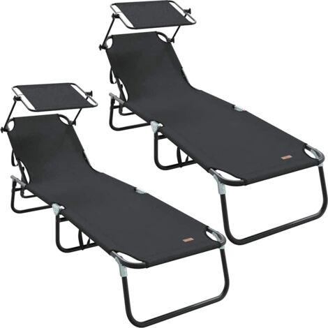 Chaise longue，Bain de soleil，Transat pliante 2 pcs Noir 56 x 190 x 81cm tissu CFW28497