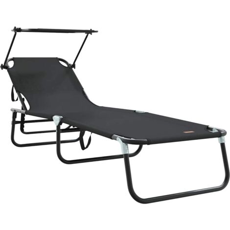 Chaise longue，Bain de soleil，Transat pliante avec coussin Noir 56 x 190 x 81cm tissu CFW51744