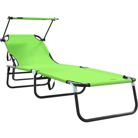 Chaise longue，Bain de soleil，Transat pliante avec coussin Vert 56 x 190 x 81cm tissu CFW43163