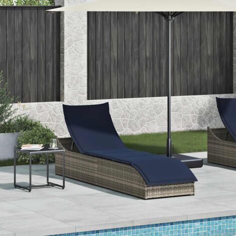 Chaise longue，Bain de soleil，Transat pliante coussin et rangement gris résine tressée CFW95194