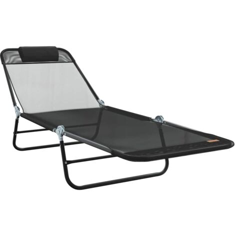 Chaise longue，Bain de soleil，Transat pliante Noir 182 x 55 x 85,5 cm Textilène CFW95899