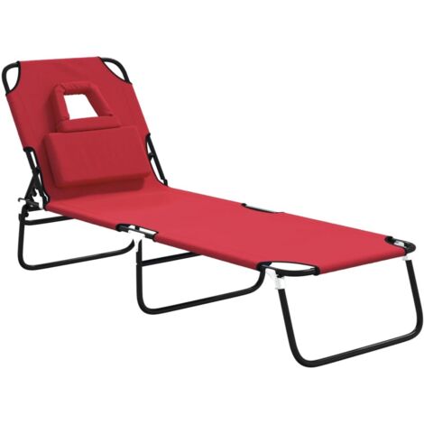 Chaise longue，Bain de soleil，Transat pliante rouge tissu oxford acier enduit de poudre CFW53605