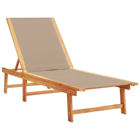 Chaise longue，Bain de soleil，Transat taupe bois d'acacia solide et textilène CFW59912