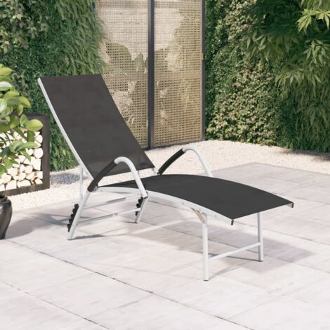 Chaise longue，Bain de soleil，Transat Textilène et aluminium Noir CFW47987