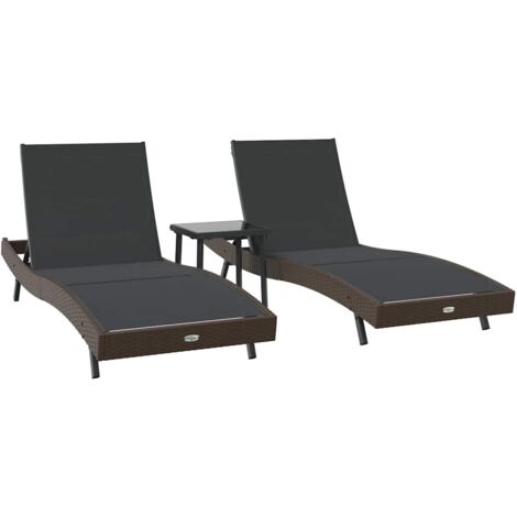 Chaise longue，Bain de soleil，Transats 3 pcs Marron 40 x 40 x 40.5 cm polyrotin CFW88308