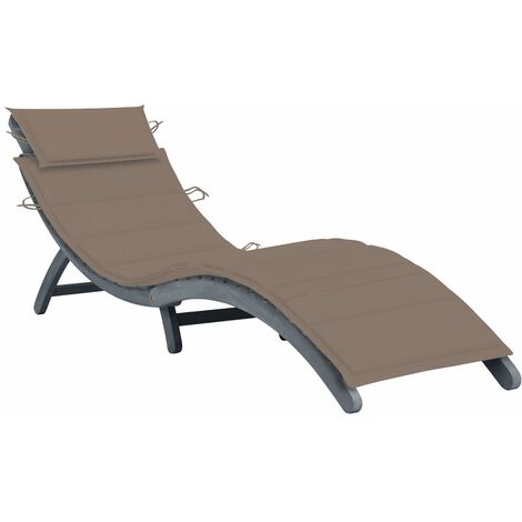 Chaise longue,Fauteuil de Bain de jardin Transat relax avec coussin Gris Bois d'acacia solide GF50015