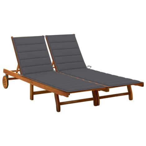 Chaise longue,Fauteuil de Bain de jardin Transat relax de jardin 2 places avec coussins Acacia solide GF74758