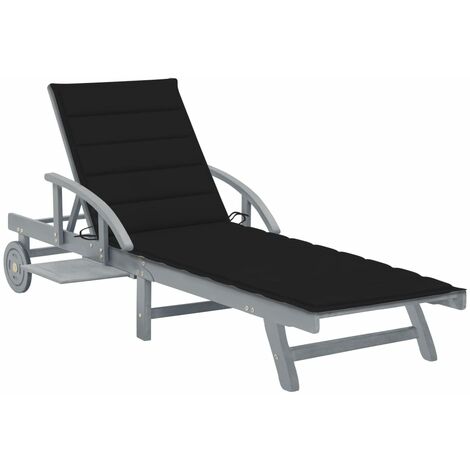 Chaise longue,Fauteuil de Bain de jardin Transat relax de jardin avec coussin Bois d'acacia solide GF97073