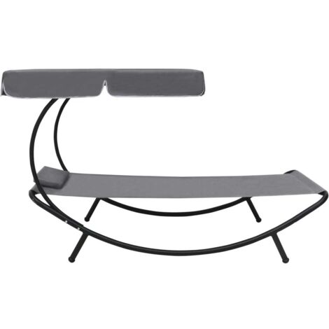 Chaise longue,Lit de repos d'extérieur avec auvent et oreiller Gris CFW70501