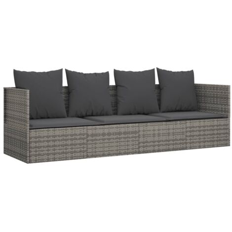 Chaise longue，Lit de salon d'extérieur avec coussins Gris Résine tressée CFW14725