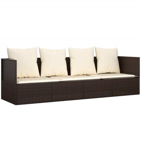 Chaise longue，Lit de salon d'extérieur avec coussins Marron Résine tressée CFW68172