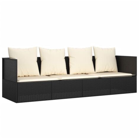 Chaise longue，Lit de salon d'extérieur avec coussins Noir Résine tressée CFW94386