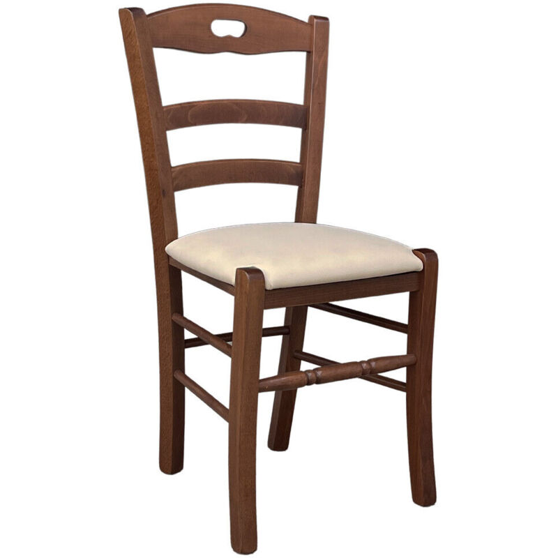 Okaffarefatto - Chaise Loris en bois de noyer foncavec assise rembourre en simili-cuir beige