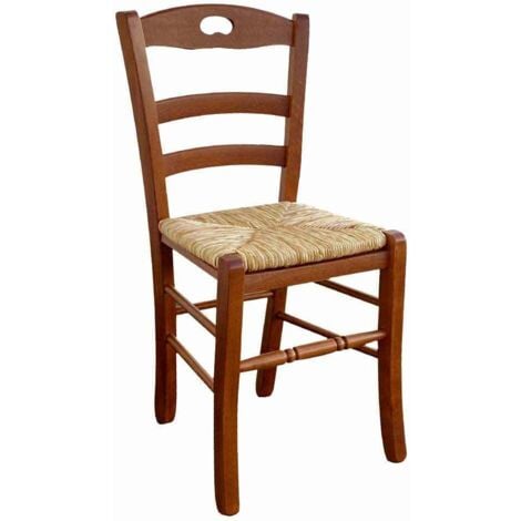 OKAFFAREFATTO Chaise Loris en hêtre massif noyer foncé avec assise en paille de riz