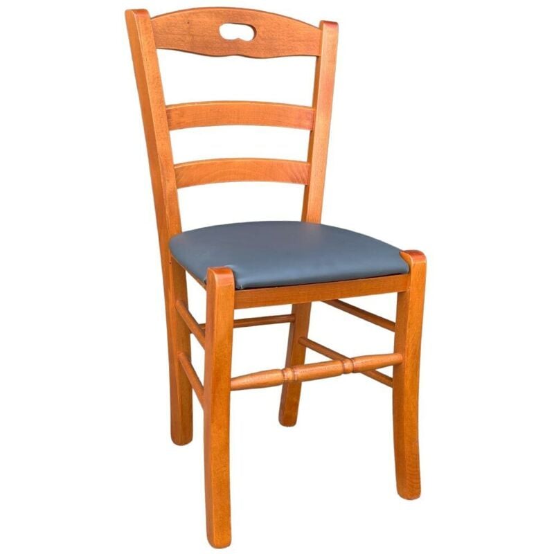 Okaffarefatto - Chaise en merisier Loris avec assise en similicuir anthracite