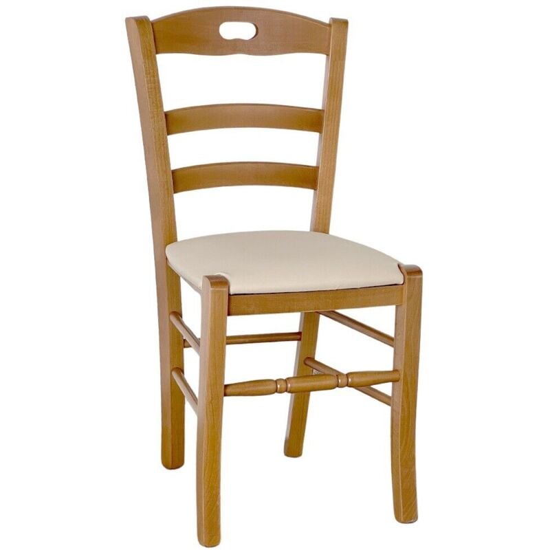 Okaffarefatto - Chaise Loris en noyer clair avec assise simili cuir beige crème