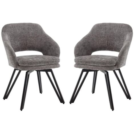 WAHSON OFFICE CHAIRS 2 Chaise Salle à Manger Moderne avec Accoudoirs Chaise de Cuisine Pivotante 180°Chaise pour Cuisine, Chenille, Gris