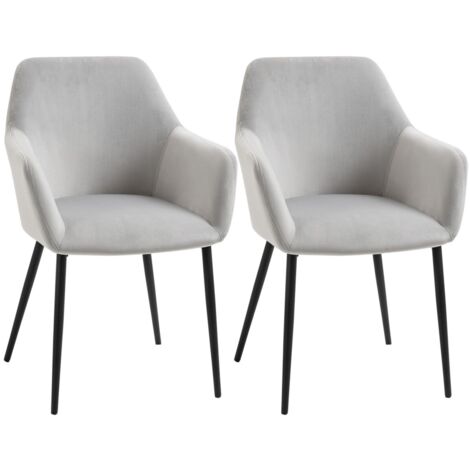 Chaise Lot de 2 Gris Clair Velours - Chaise Salle à Manger Rembourrée avec Dossier et Pieds Acier 54x57x80 cm