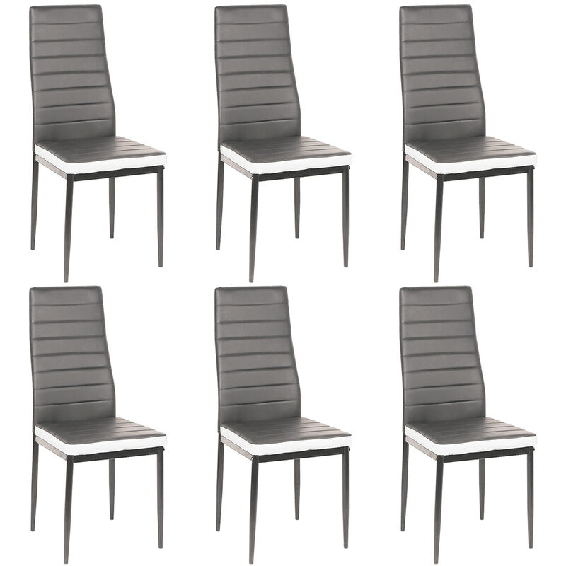 Lot de 6 Chaises de Salle à Manger Chaise de Cuisine Cuir synthétique pieds en métal gris + blanc