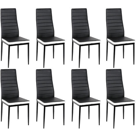 Chaise Lot de 8, Chaise de Salle Manger,Chaises de cuisine tapissées,noir + blanc
