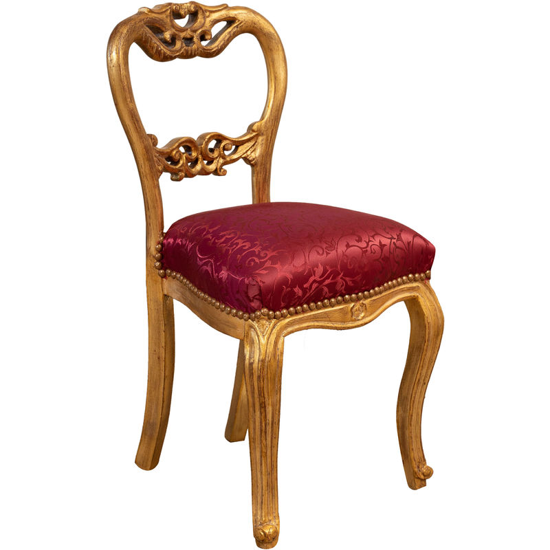 biscottini - chaise de salon dorée louis xvi 90x45x42 chaise en bois fauteuil de chambre à coucher style français fauteuil baroque rembourré - rouge