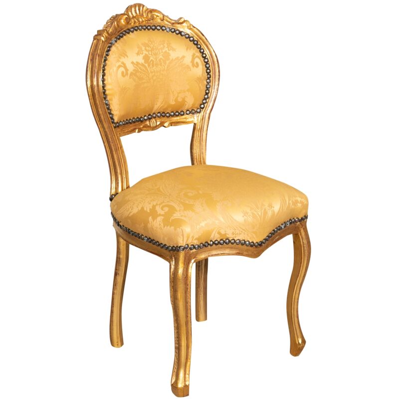 biscottini - chaise louis xvi en bois 90x45x42 fauteuil de salon or fauteuil de salle à manger retro style français fauteuil de chambre tissu - or