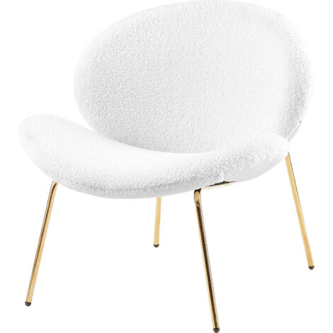 Chaise lounge bouclé blanc or confort extra large - blanc bouclé et pieds dorés