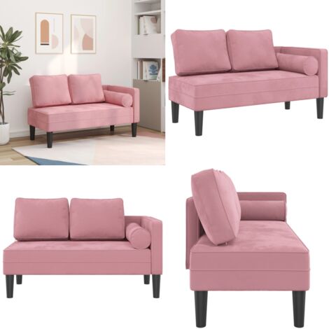 Chaise Lounge con Cuscini Rosa in Velluto - Cuscino lombare - Seduta comoda