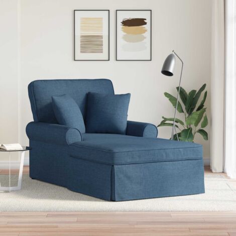 Chaise Lounge con Falda con cojín con almohada 3 pcs Azul tela