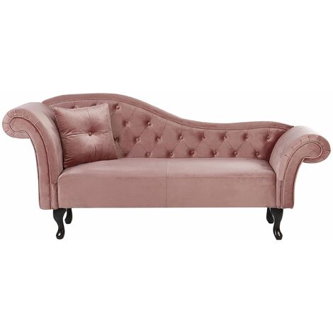 Chaise Lounge Stile Retrò Vintage Lato Sinistro Velluto Rosa Lattes