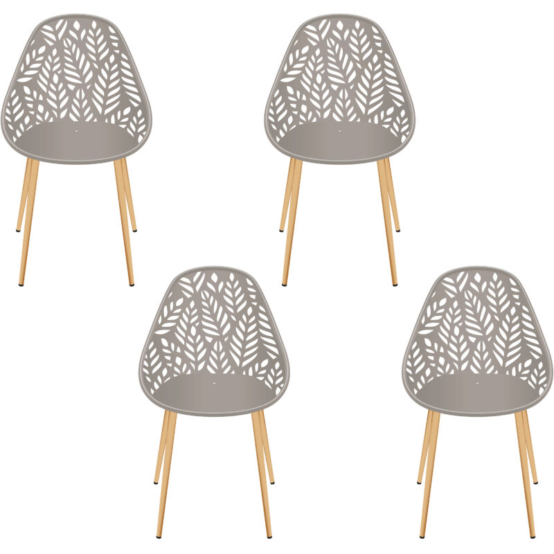 The Home Deco Factory – Lot de 4 chaises Lucena taupe – Design ergonomique avec découpes artistiques – Pieds imitation bois – Confort intérieur et