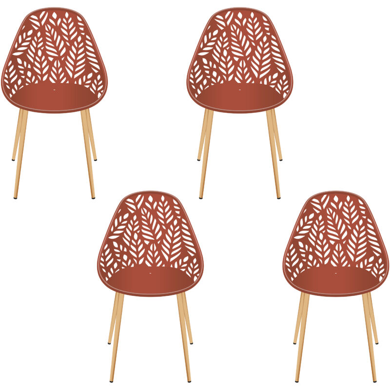 The Home Deco Factory – Chaise Lucena terracotta – Lot de 4 – Design ergonomique avec découpes artistiques – Confort intérieur et extérieur