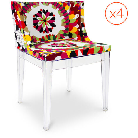 PRIVATEFLOOR Chaise Madame - Lot de 4 Transparent - PC, Bois, Lin