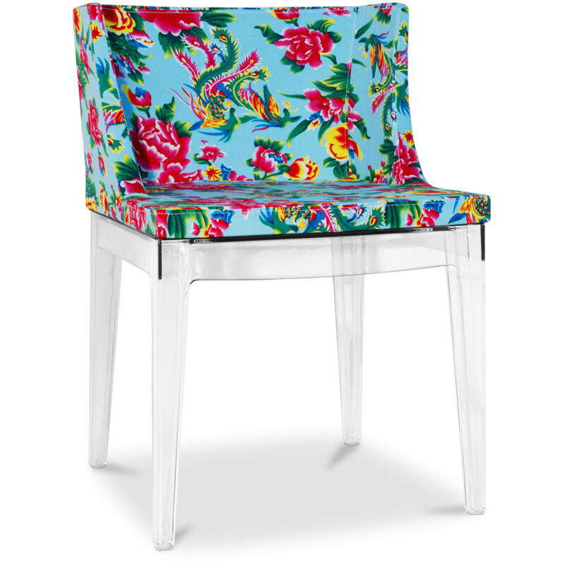 Chaise de salle à manger - Pieds transparents - Design à motifs - Mademoiselle Transparent - pc, Bois, Lin, Tissu, Plastique, Bois - Transparent