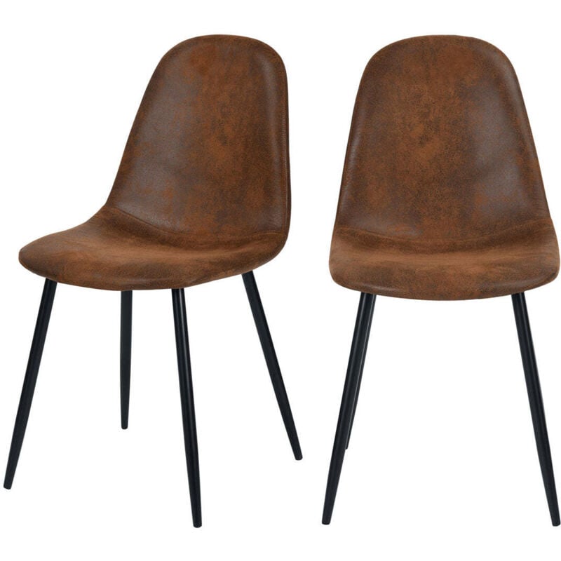 Rendez-vous Déco - Lot de 2 chaises en microfibre marron effet vieilli - malrik