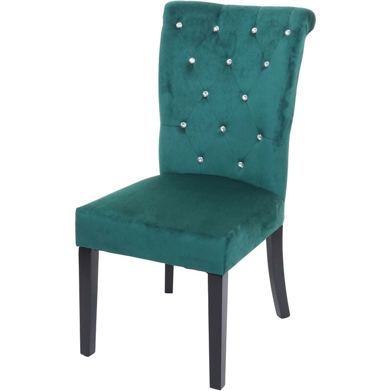 Mendler - Chaise à manger HWC-D22, chaise de cuisine, velours riveté - vert foncé, pieds noirs