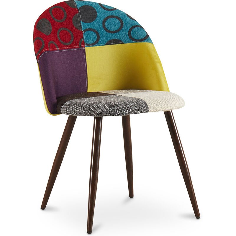 Privatefloor - Chaise de salle à manger tapissée en patchwork - Style scandinave - Ray Multicolore