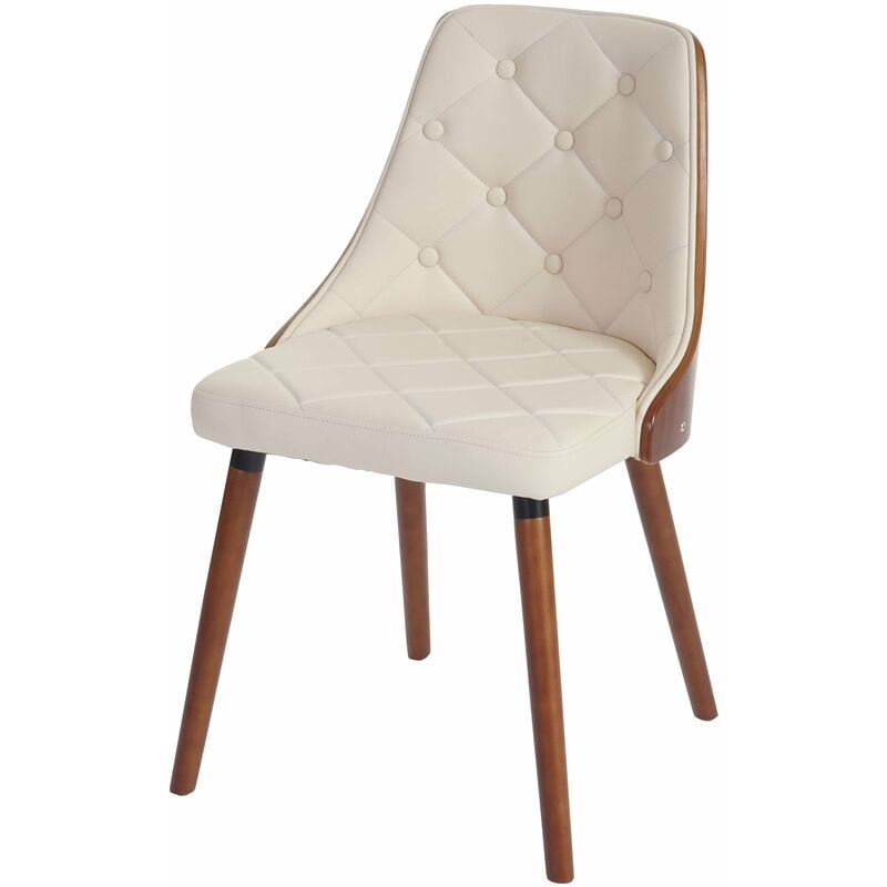 Chaise à manger visiteur bureau capitonné aspect noyer courbé en synthétique crème 040002199