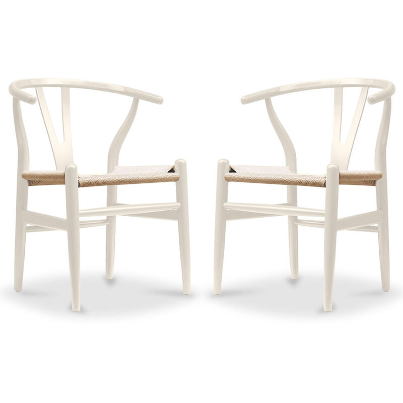 privatefloor - lot de 2 chaises de salle à manger en bois - style scandinave - wish ivoire - corde, bois de hêtre - ivoire