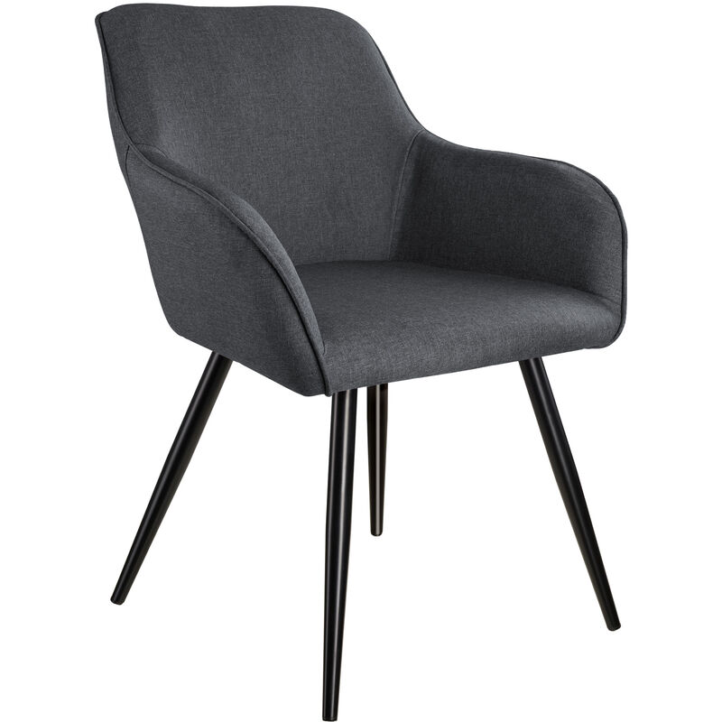 tectake - chaise lin marilyn chaise, chaise de salle a manger, salon gris fonce-noir