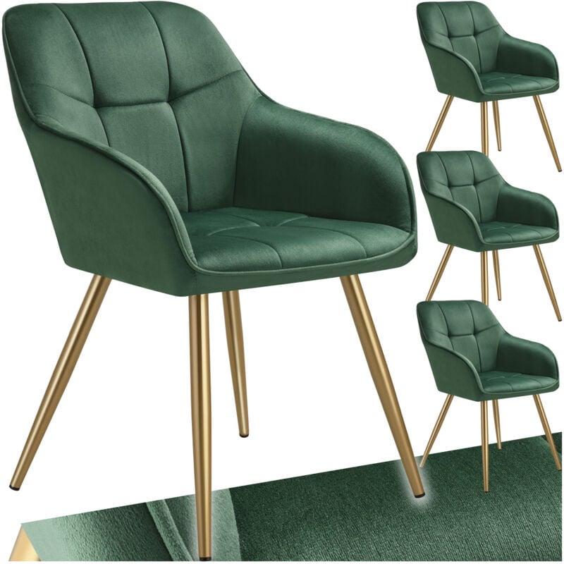Tectake - Chaise marilyn aspect velours capitonné Lot 4 chaises de salle à manger avec vert/or -