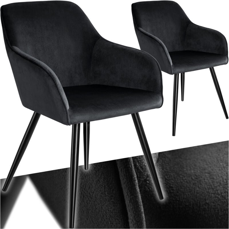 Tectake - Ensemble de 2 chaises cuir synthétique rembourrées aspect velours noir