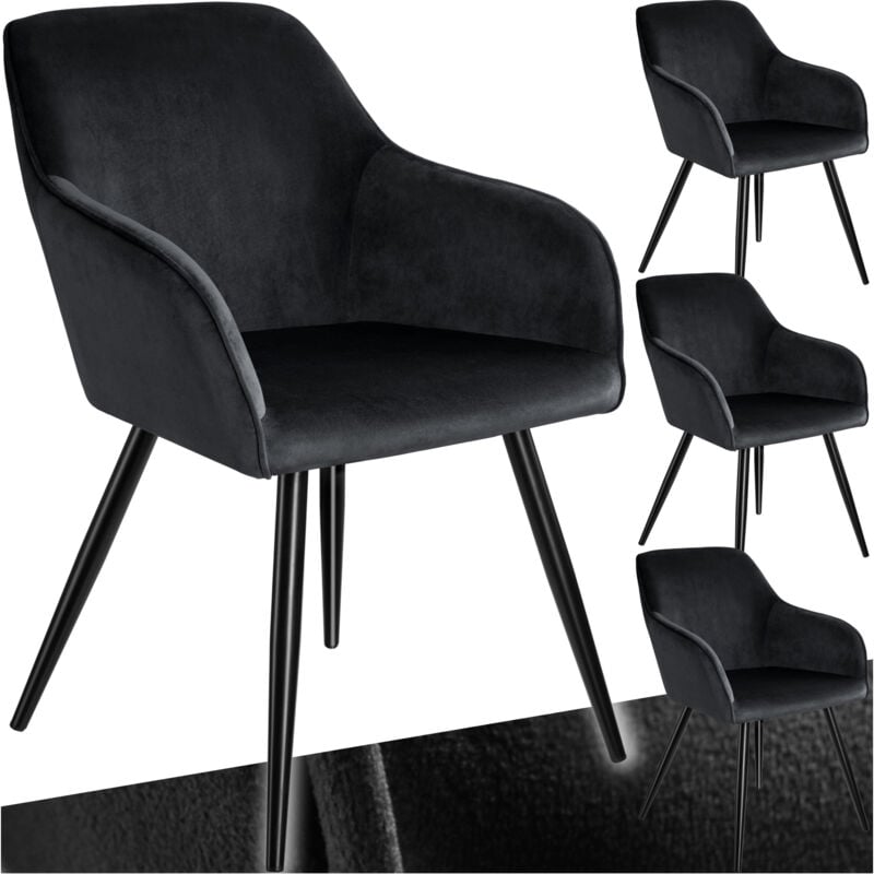 Tectake - Ensemble 4 chaises ergonomiques cuir synthétique aspect velours noir