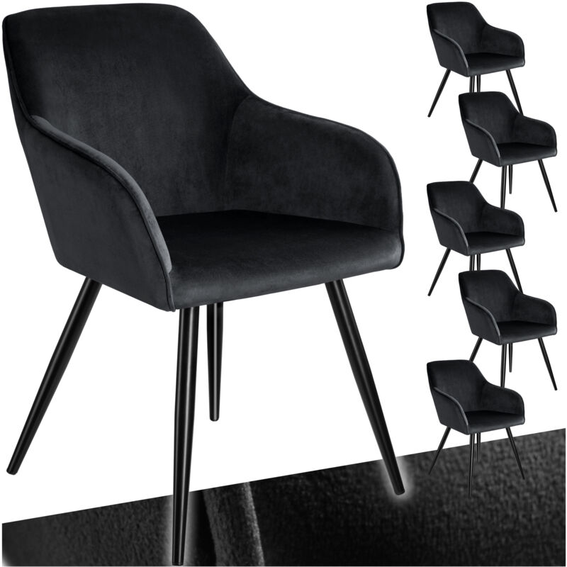 Tectake - Ensemble de 6 chaises effet velours rembourrées ergonomiques noir