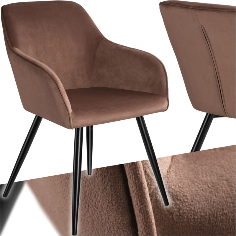 Tectake - Chaise marilyn Effet Velours Style Scandinave Rembourrée aspect velours Dossier ergonomique brun-noir -